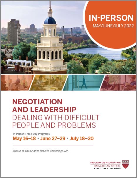 Negotiation and Leadership spring 2022 programs cover